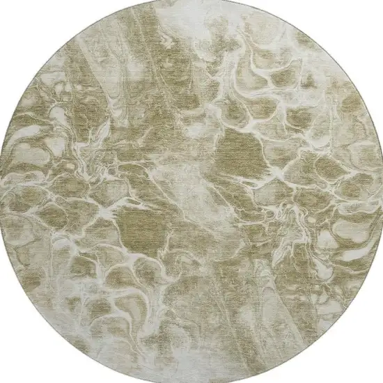 8' Khaki And Ivory Abstract Washable Round Rug With UV Protection Photo 4