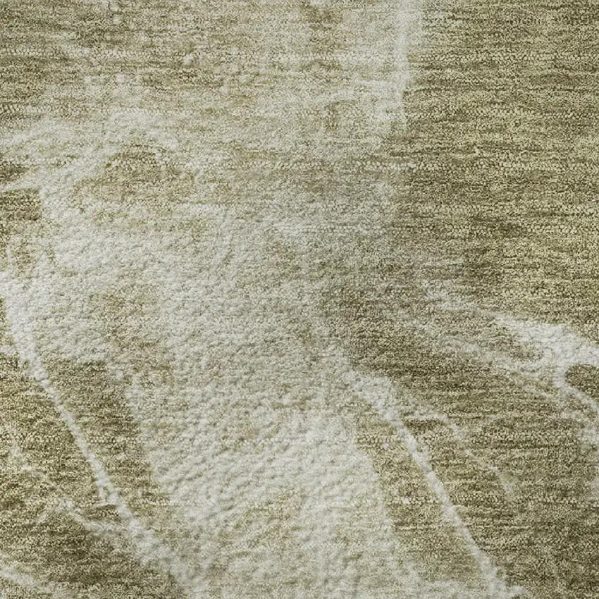 8' Khaki And Ivory Abstract Washable Round Rug With UV Protection Photo 9