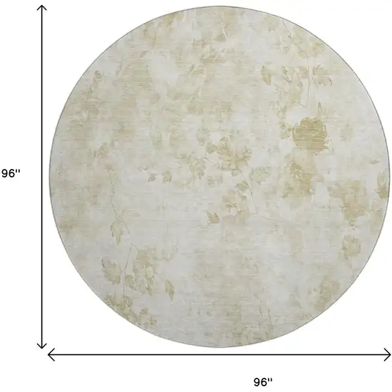 8' Khaki And Ivory Floral Washable Round Rug With UV Protection Photo 9
