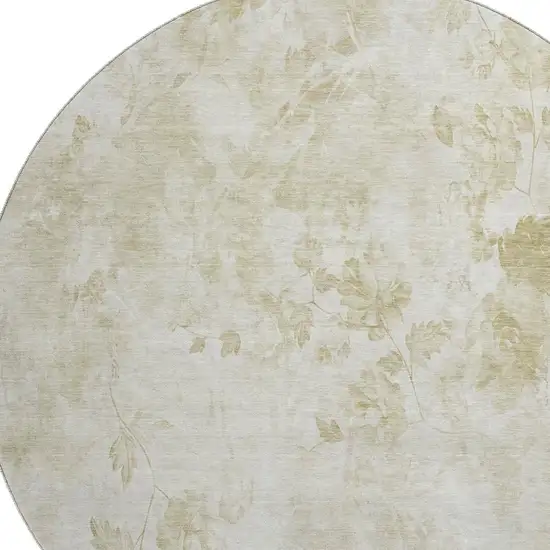 8' Khaki And Ivory Floral Washable Round Rug With UV Protection Photo 2