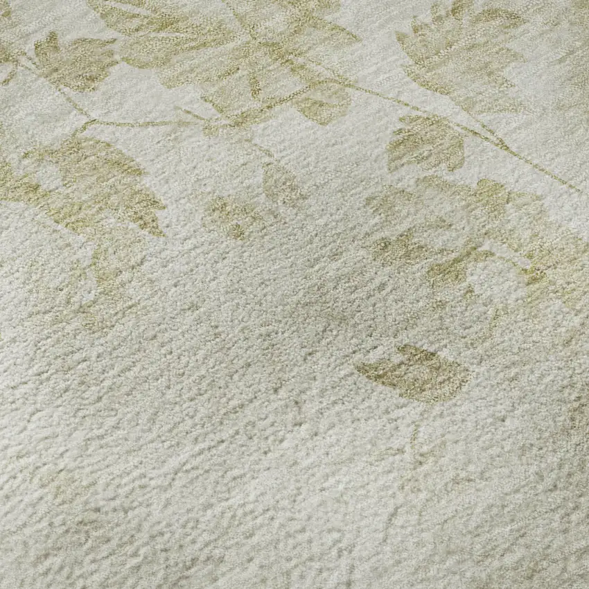 8' Khaki And Ivory Floral Washable Round Rug With UV Protection Photo 8