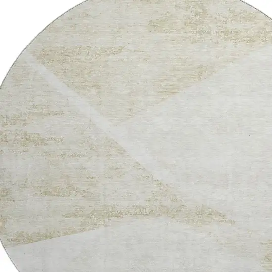 8' Khaki And Ivory Geometric Washable Round Rug With UV Protection Photo 3