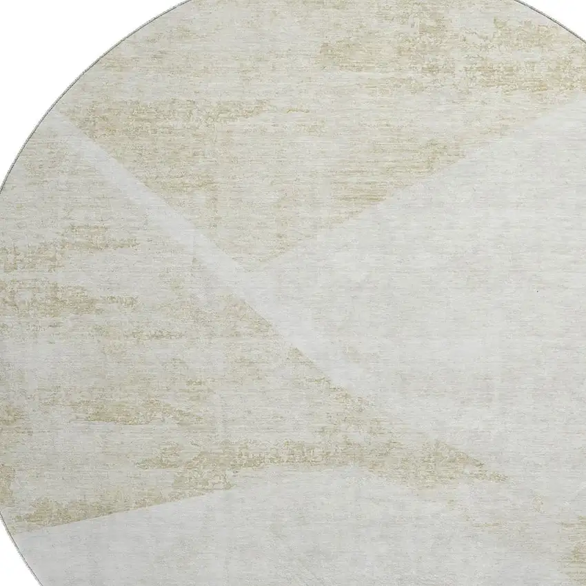 8' Khaki And Ivory Geometric Washable Round Rug With UV Protection Photo 3