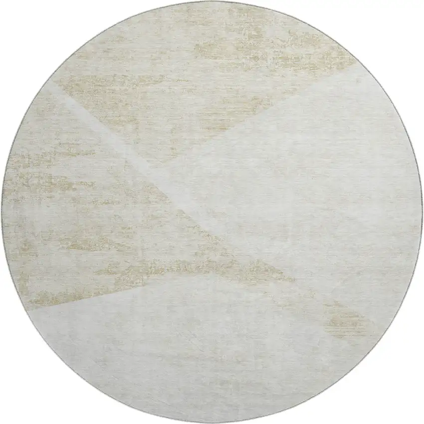 8' Khaki And Ivory Geometric Washable Round Rug With UV Protection Photo 1