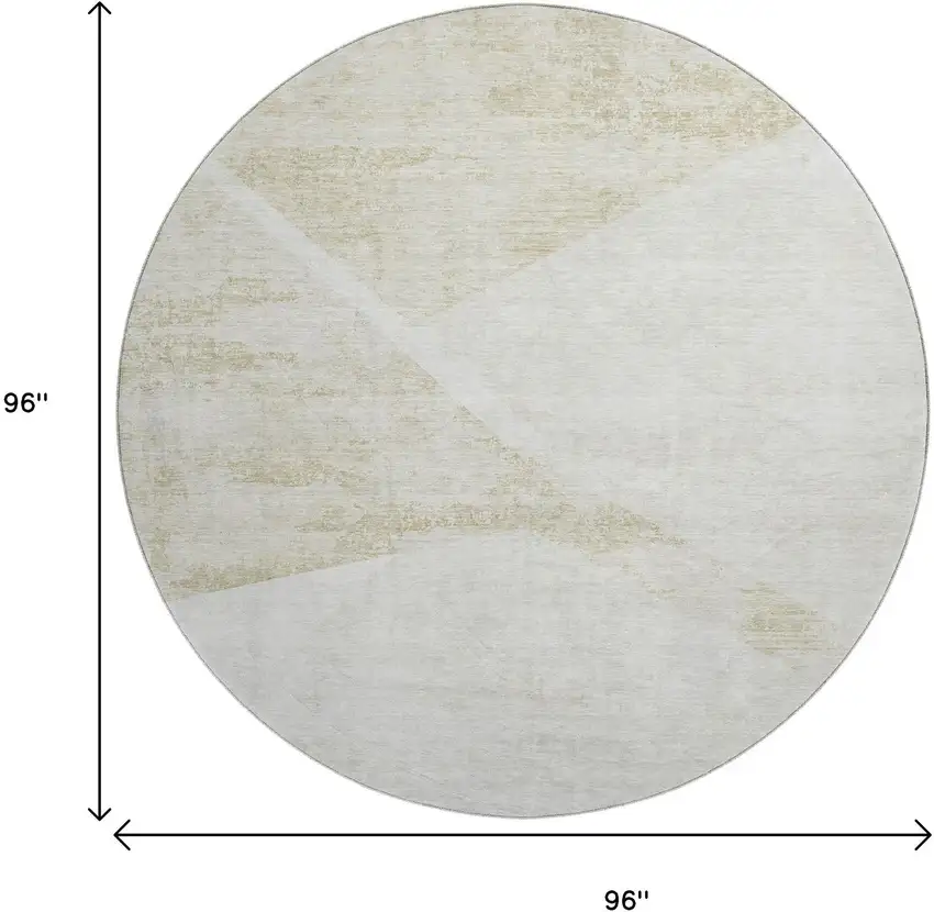 8' Khaki And Ivory Geometric Washable Round Rug With UV Protection Photo 7