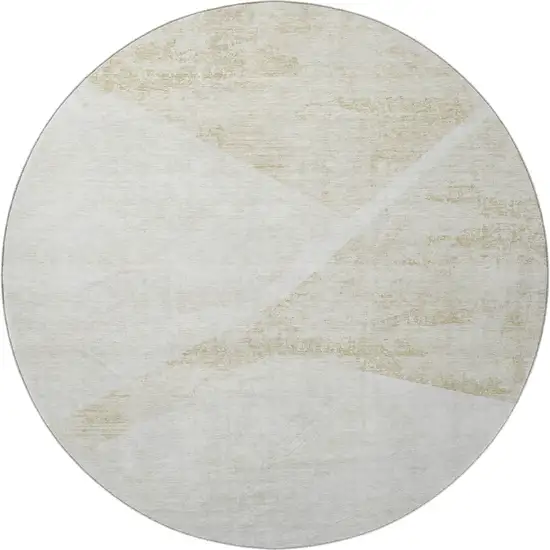 8' Khaki And Ivory Geometric Washable Round Rug With UV Protection Photo 4
