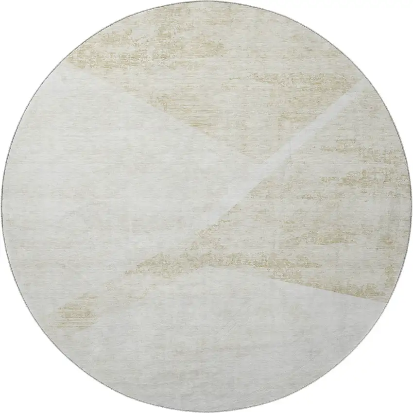 8' Khaki And Ivory Geometric Washable Round Rug With UV Protection Photo 4