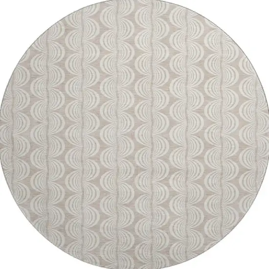 8' Khaki And Ivory Ogee Washable Round Rug With UV Protection Photo 2
