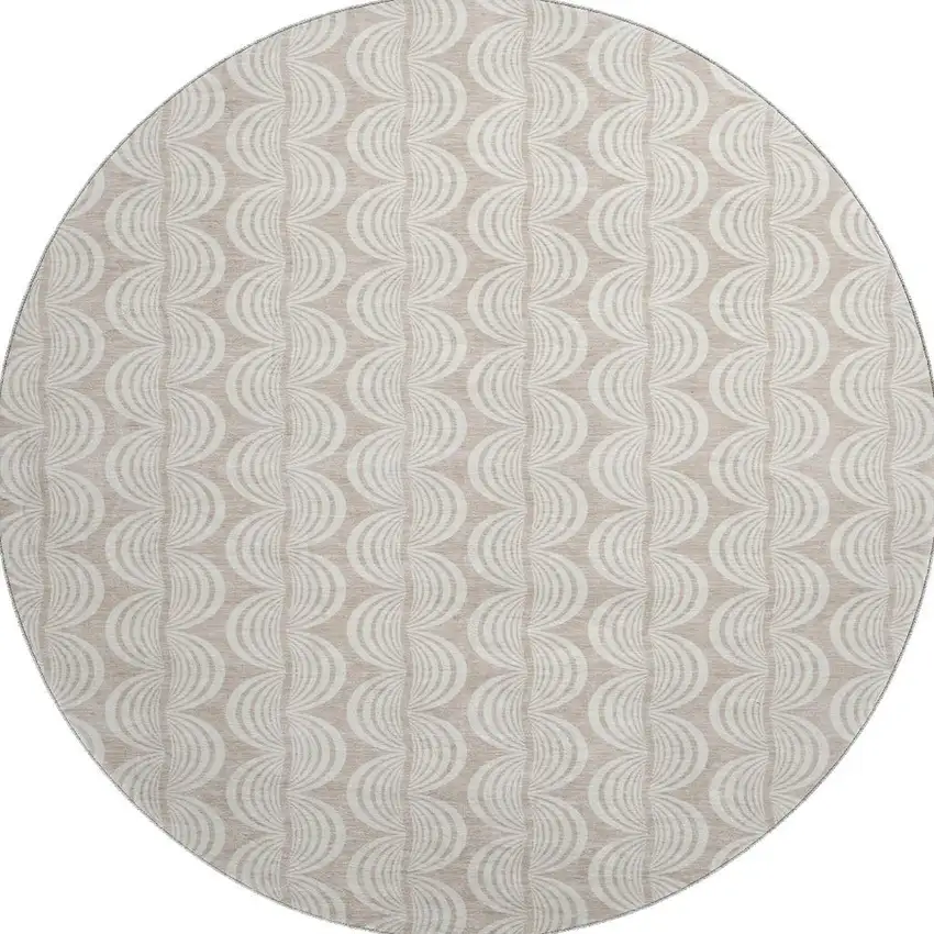 8' Khaki And Ivory Ogee Washable Round Rug With UV Protection Photo 2