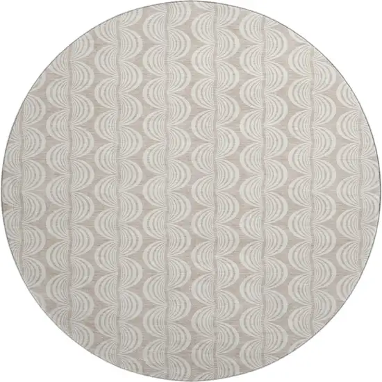 8' Khaki And Ivory Ogee Washable Round Rug With UV Protection Photo 1