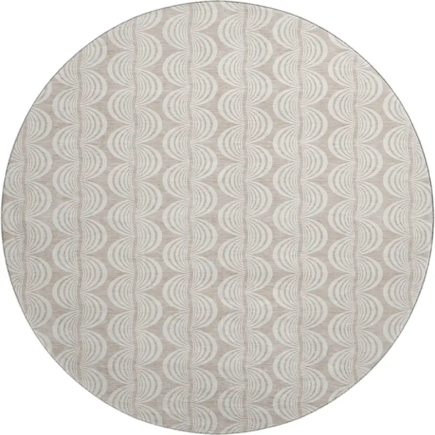 8' Khaki And Ivory Ogee Washable Round Rug With UV Protection Photo 1