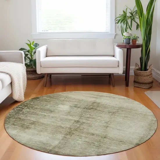 8' Khaki And Ivory Round Abstract Washable Indoor Outdoor Area Rug Photo 7