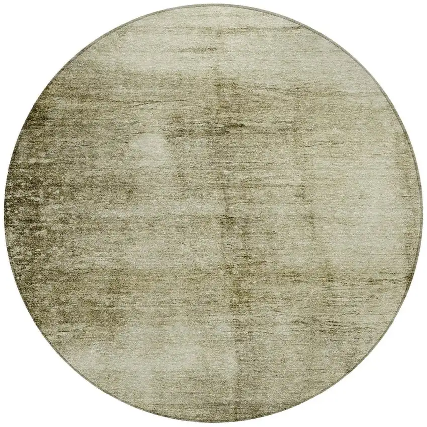 8' Khaki And Ivory Round Abstract Washable Indoor Outdoor Area Rug Photo 4