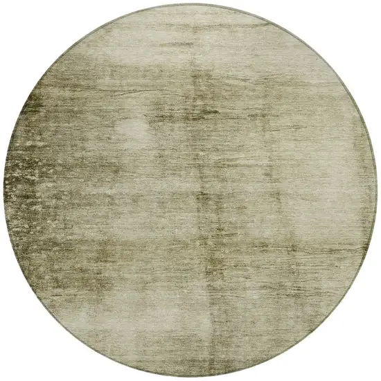 8' Khaki And Ivory Round Abstract Washable Indoor Outdoor Area Rug Photo 3
