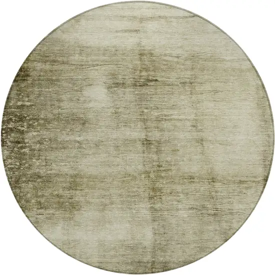8' Khaki And Ivory Round Abstract Washable Indoor Outdoor Area Rug Photo 1