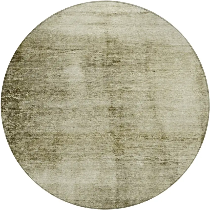 8' Khaki And Ivory Round Abstract Washable Indoor Outdoor Area Rug Photo 1