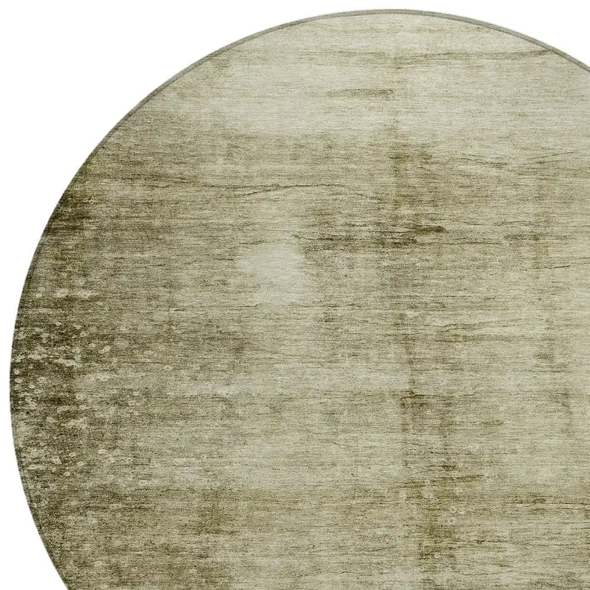 8' Khaki And Ivory Round Abstract Washable Indoor Outdoor Area Rug Photo 9