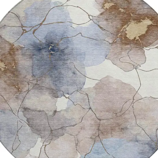 8' Khaki And Ivory Round Abstract Washable Indoor Outdoor Area Rug Photo 2