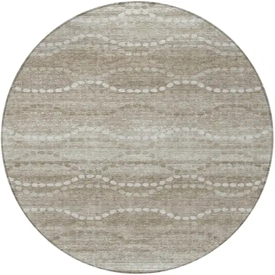 8' Khaki And Ivory Round Ogee Washable Indoor Outdoor Area Rug Photo 4