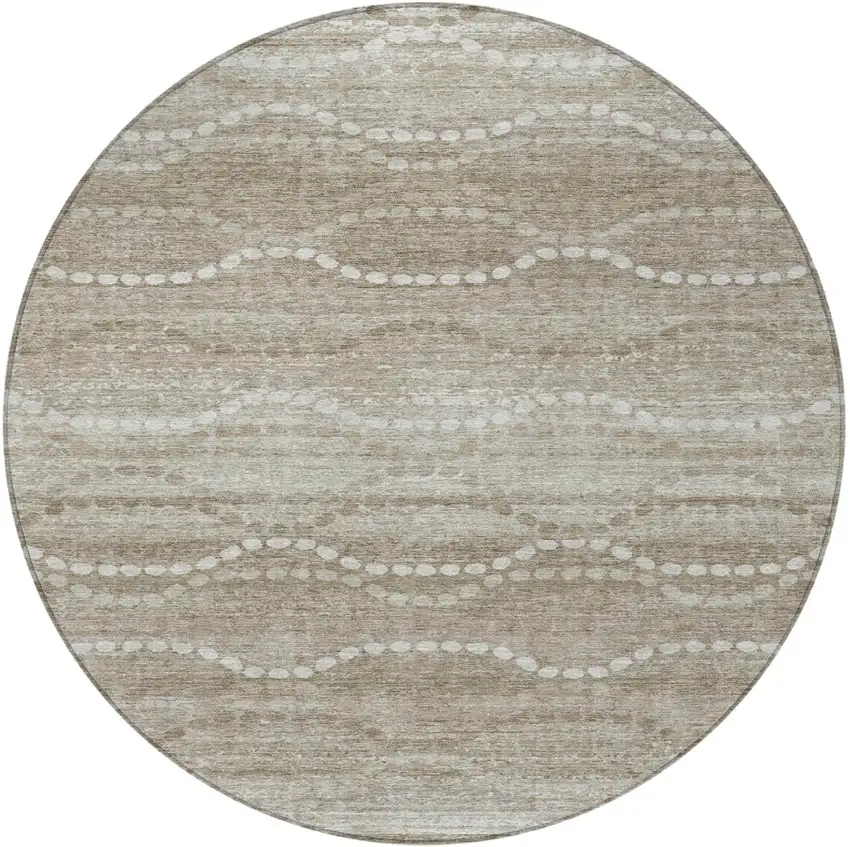 8' Khaki And Ivory Round Ogee Washable Indoor Outdoor Area Rug Photo 4