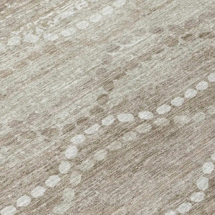 8' Khaki And Ivory Round Ogee Washable Indoor Outdoor Area Rug Photo 9