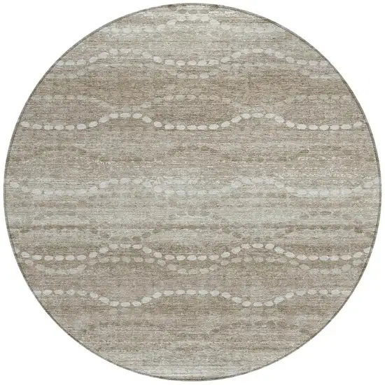 8' Khaki And Ivory Round Ogee Washable Indoor Outdoor Area Rug Photo 3