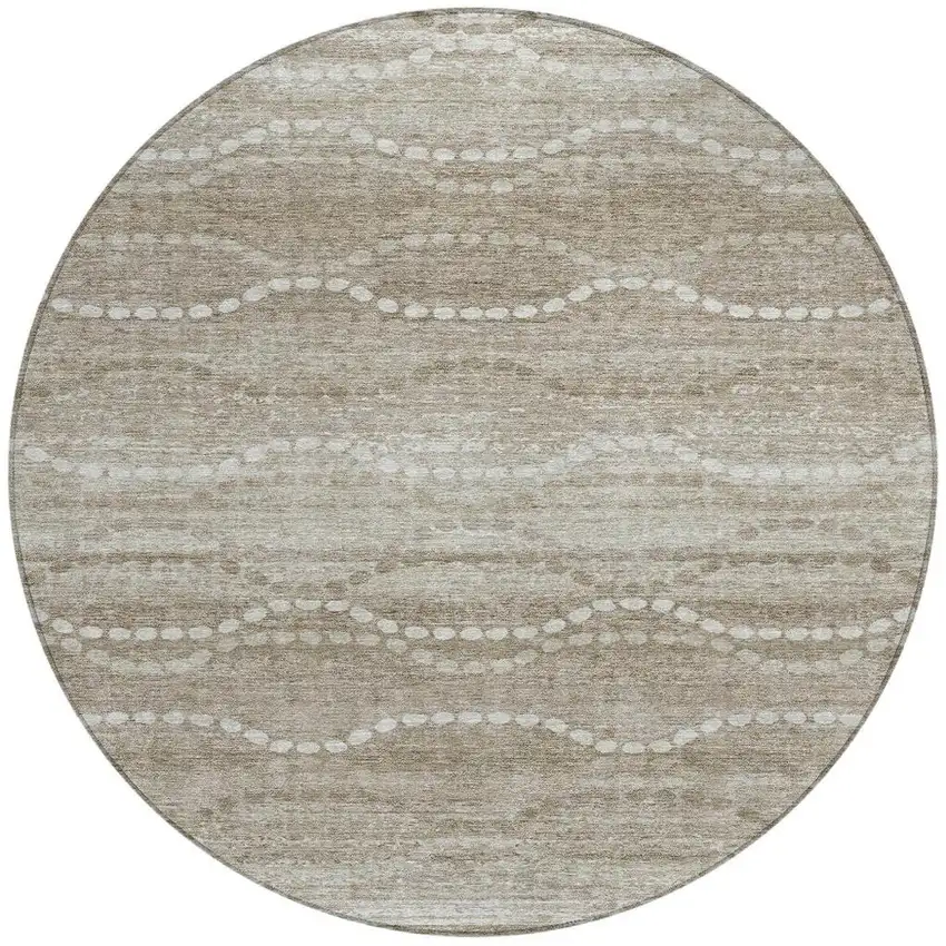 8' Khaki And Ivory Round Ogee Washable Indoor Outdoor Area Rug Photo 3