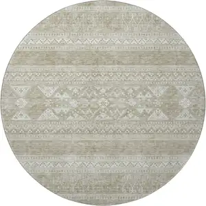 Photo of 8' Khaki And Ivory Southwestern Washable Round Rug With UV Protection