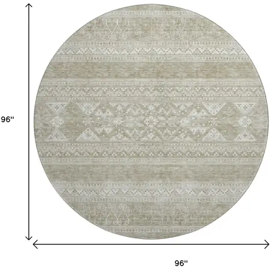 8' Khaki And Ivory Southwestern Washable Round Rug With UV Protection Photo 5