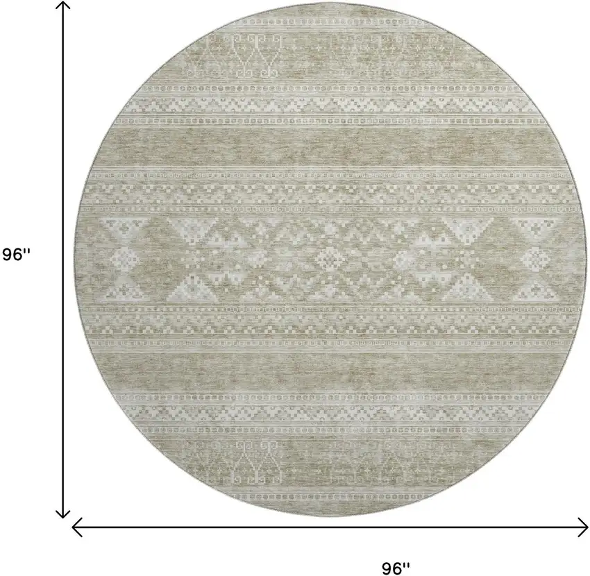 8' Khaki And Ivory Southwestern Washable Round Rug With UV Protection Photo 5