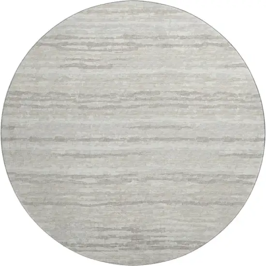 8' Khaki And Ivory Striped Washable Round Rug With UV Protection Photo 2