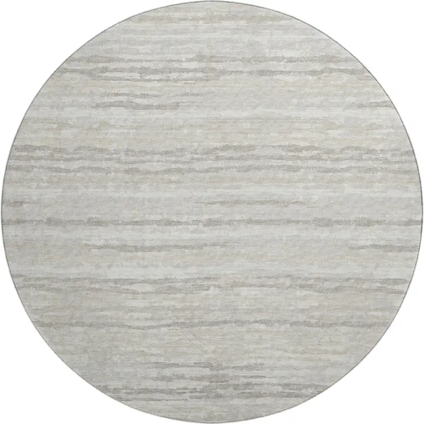 8' Khaki And Ivory Striped Washable Round Rug With UV Protection Photo 2
