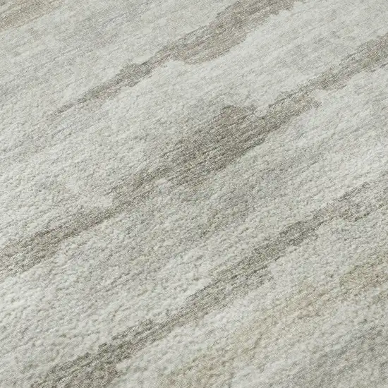 8' Khaki And Ivory Striped Washable Round Rug With UV Protection Photo 9