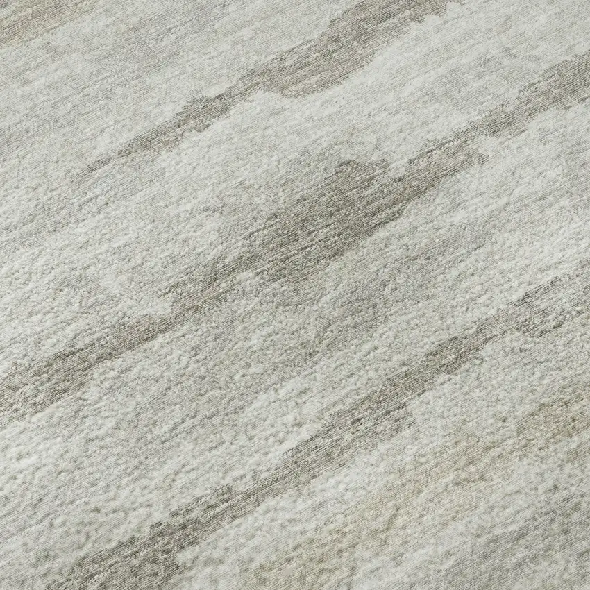 8' Khaki And Ivory Striped Washable Round Rug With UV Protection Photo 9