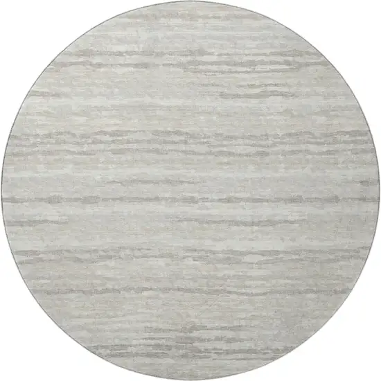 8' Khaki And Ivory Striped Washable Round Rug With UV Protection Photo 4