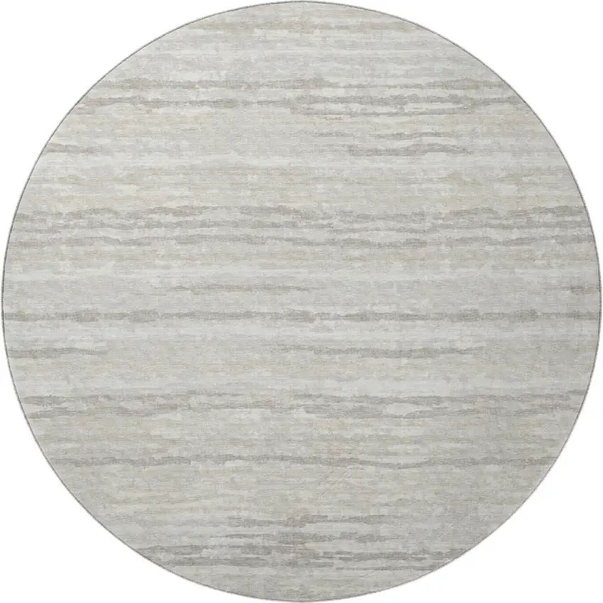8' Khaki And Ivory Striped Washable Round Rug With UV Protection Photo 4