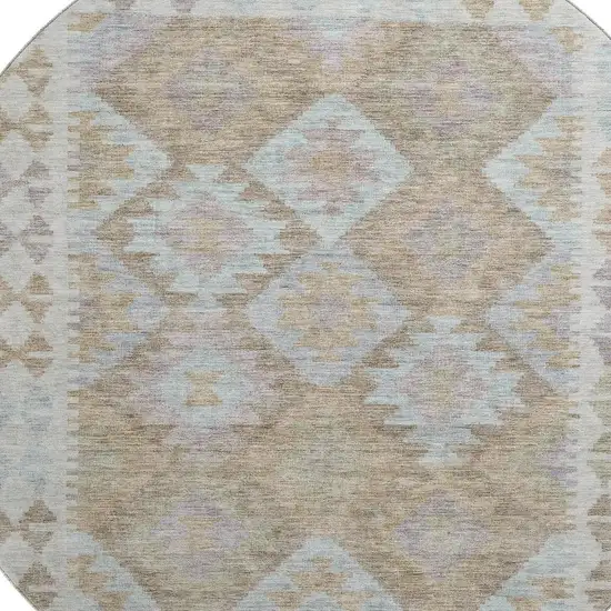 8' Khaki And Ivory Tribal Washable Round Rug With UV Protection Photo 3