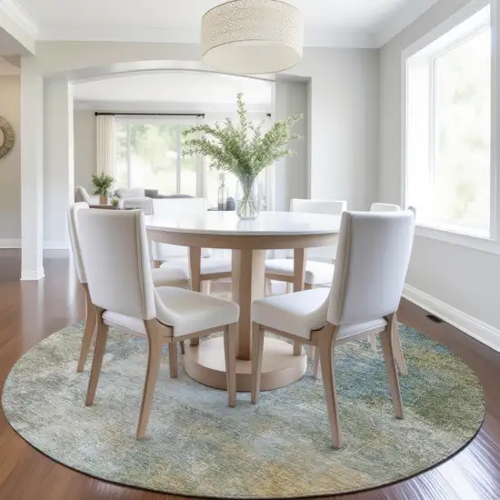 8' Khaki And Navy Blue Round Abstract Washable Indoor Outdoor Area Rug Photo 7