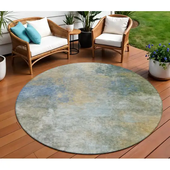 8' Khaki And Navy Blue Round Abstract Washable Indoor Outdoor Area Rug Photo 2