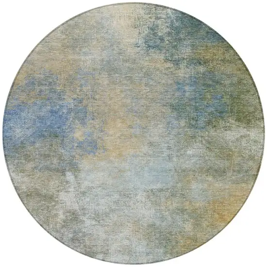 8' Khaki And Navy Blue Round Abstract Washable Indoor Outdoor Area Rug Photo 4