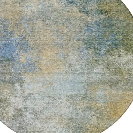 8' Khaki And Navy Blue Round Abstract Washable Indoor Outdoor Area Rug Photo 5