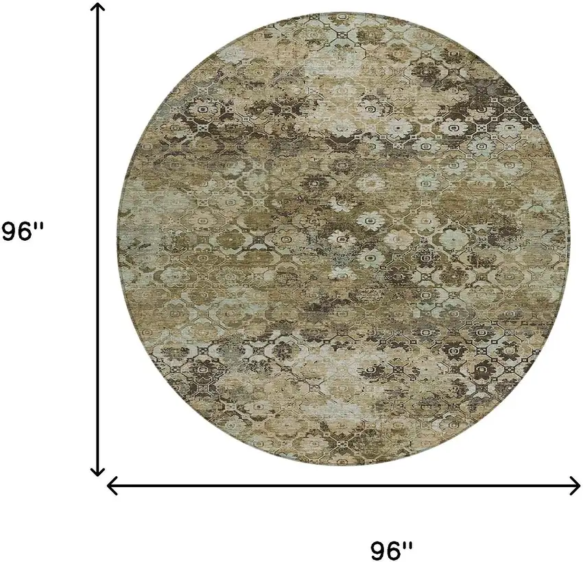 8' Khaki And Olive Green Round Abstract Washable Indoor Outdoor Area Rug Photo 8