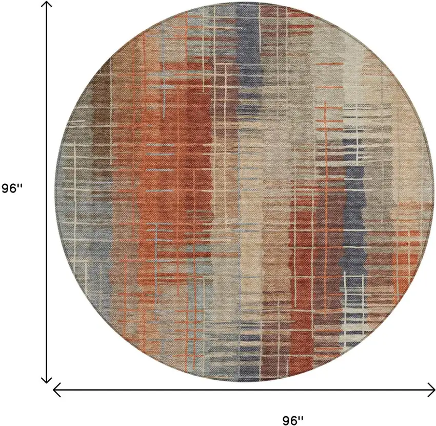 8' Khaki And Rust Round Striped Washable Indoor Outdoor Area Rug Photo 3