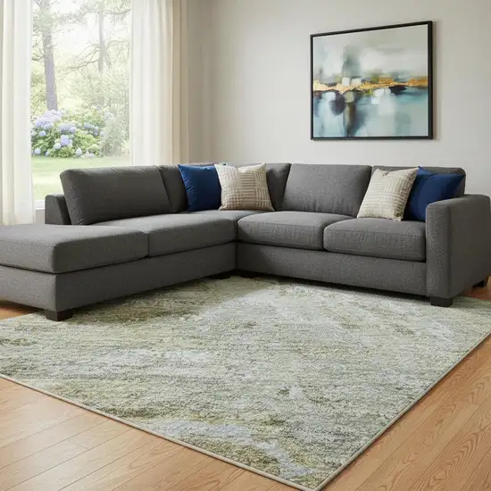 8' Khaki And Silver Abstract Washable Area Rug With UV Protection Photo 2