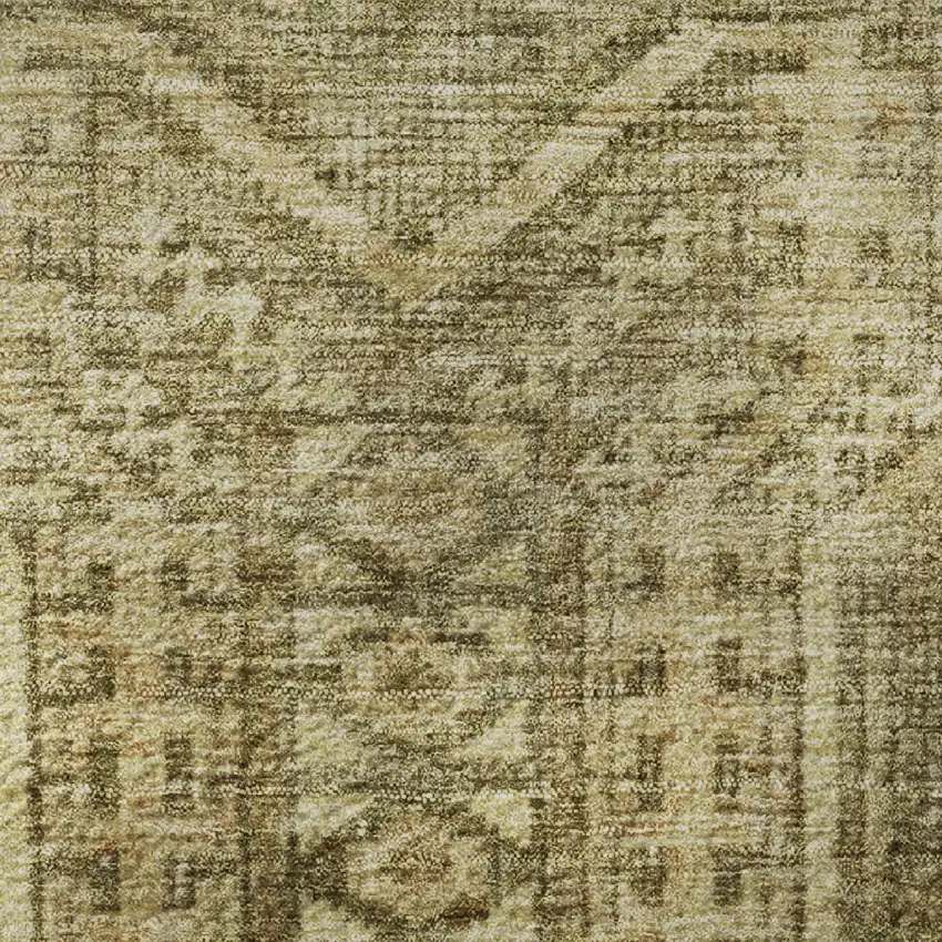 8' Khaki And Taupe Geometric Washable Round Rug With UV Protection Photo 9