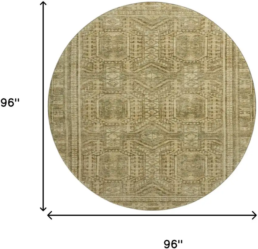 8' Khaki And Taupe Geometric Washable Round Rug With UV Protection Photo 9