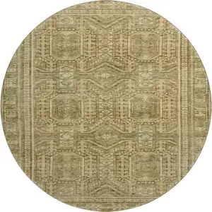 Photo of 8' Khaki And Taupe Geometric Washable Round Rug With UV Protection
