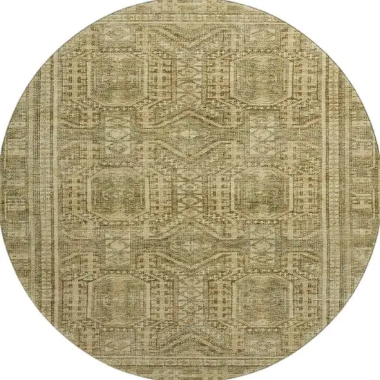 8' Khaki And Taupe Geometric Washable Round Rug With UV Protection Photo 4