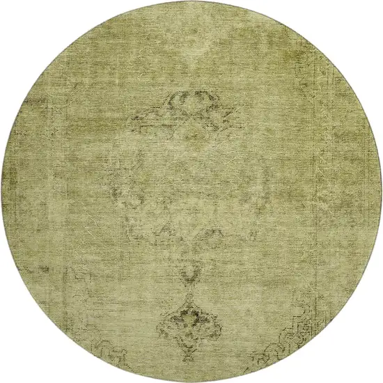 8' Khaki And Taupe Oriental Washable Round Rug With UV Protection Photo 1