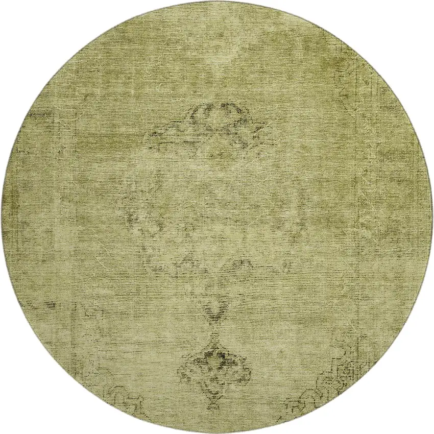 8' Khaki And Taupe Oriental Washable Round Rug With UV Protection Photo 1